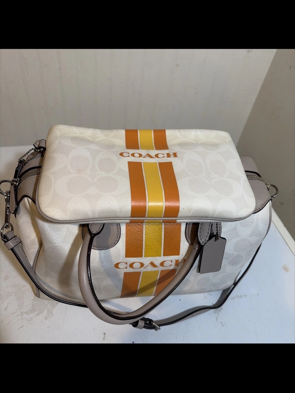 Coach Varsity Stripe Bennet Satchel with matching Wristlet - Picture 4 of 11